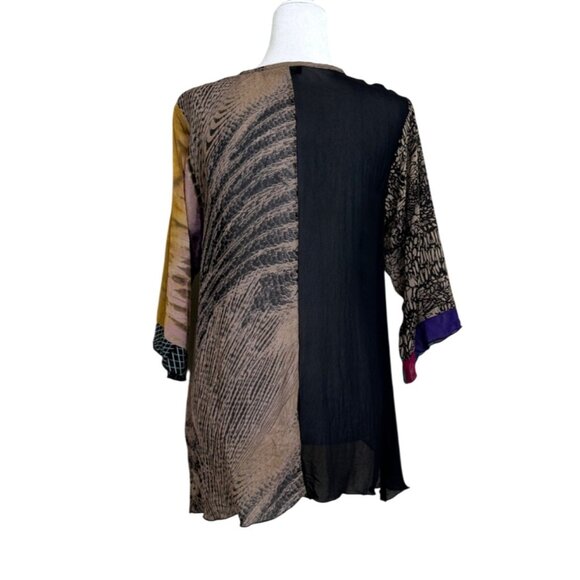 Carol Turner Womens Tunic Asymmetrical Mixed Print V-Neck Top Boho Art Size M - Picture 3 of 6